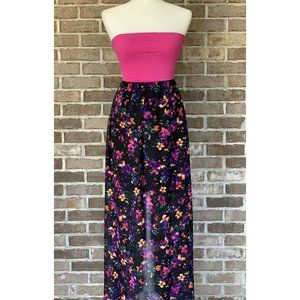 Medium Decree Floral High Low Sheer Maxi With Bow Back Stretch